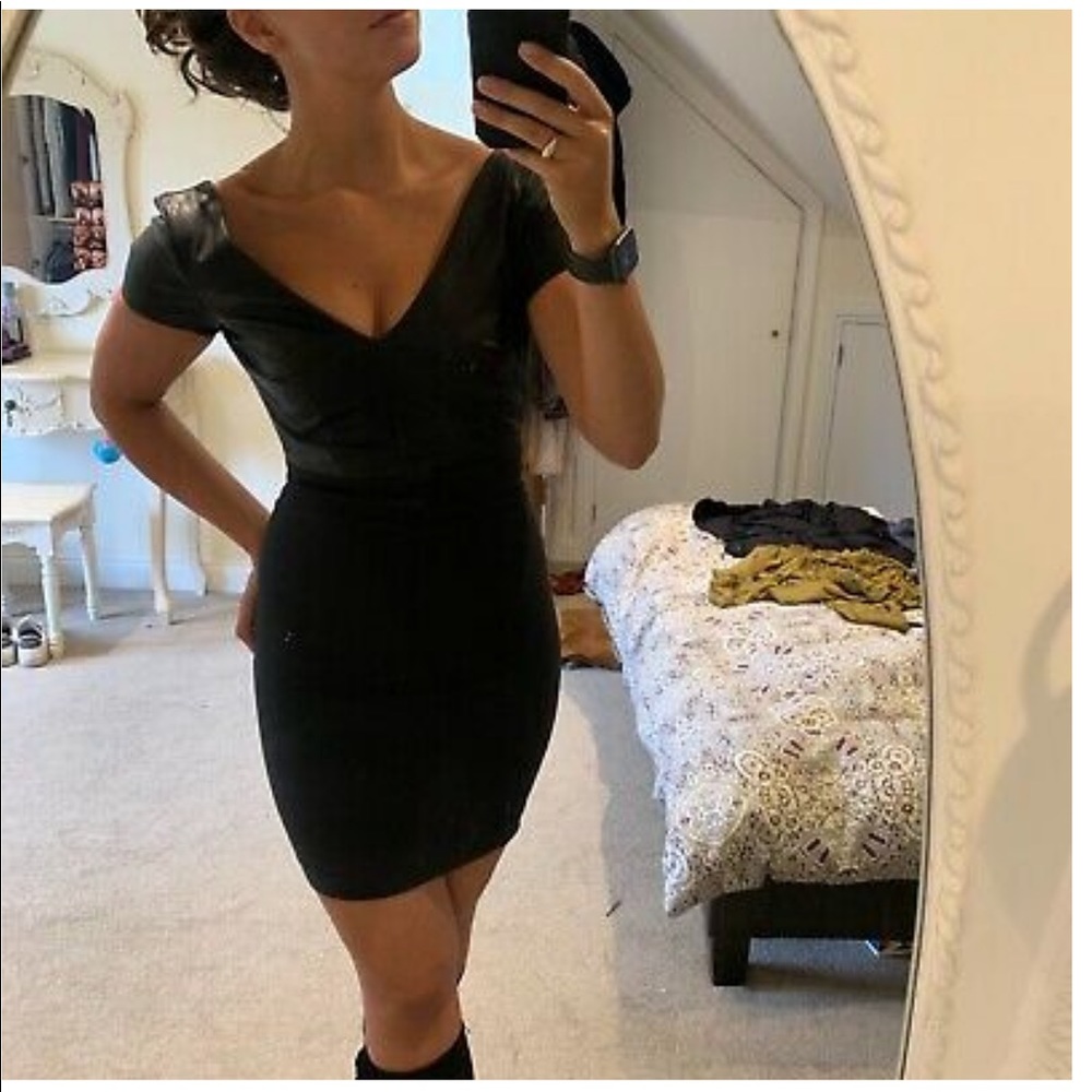 Zara Trafaluc Black Faux Leather Front Mini Dress